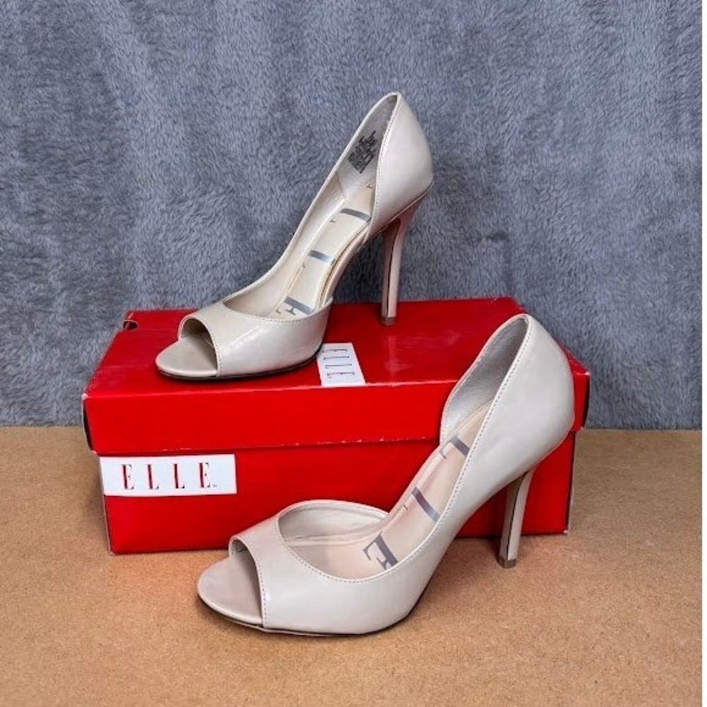 Elle Elkatianude Nude Patent Peep Toe d'Orsay‎ Stiletto Pumps Womens Size 8